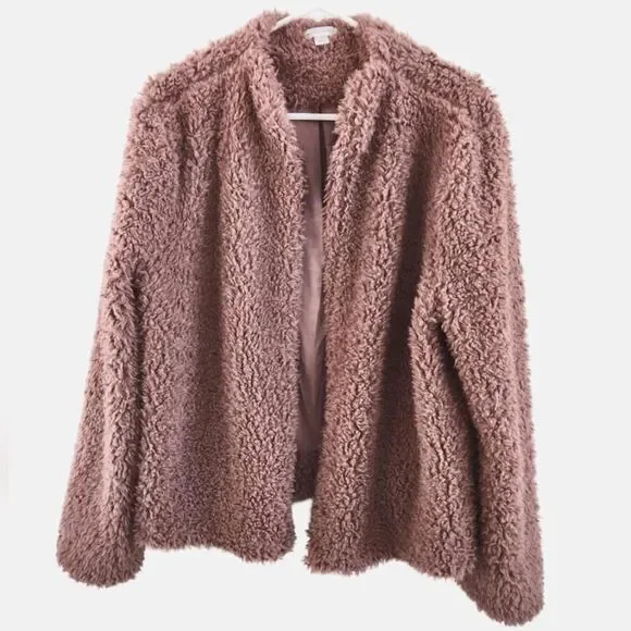Melrose and Market Women’s Teddy Jacket Large Dusty Rose Fuzzy Faux Fur - Picture 2 of 9